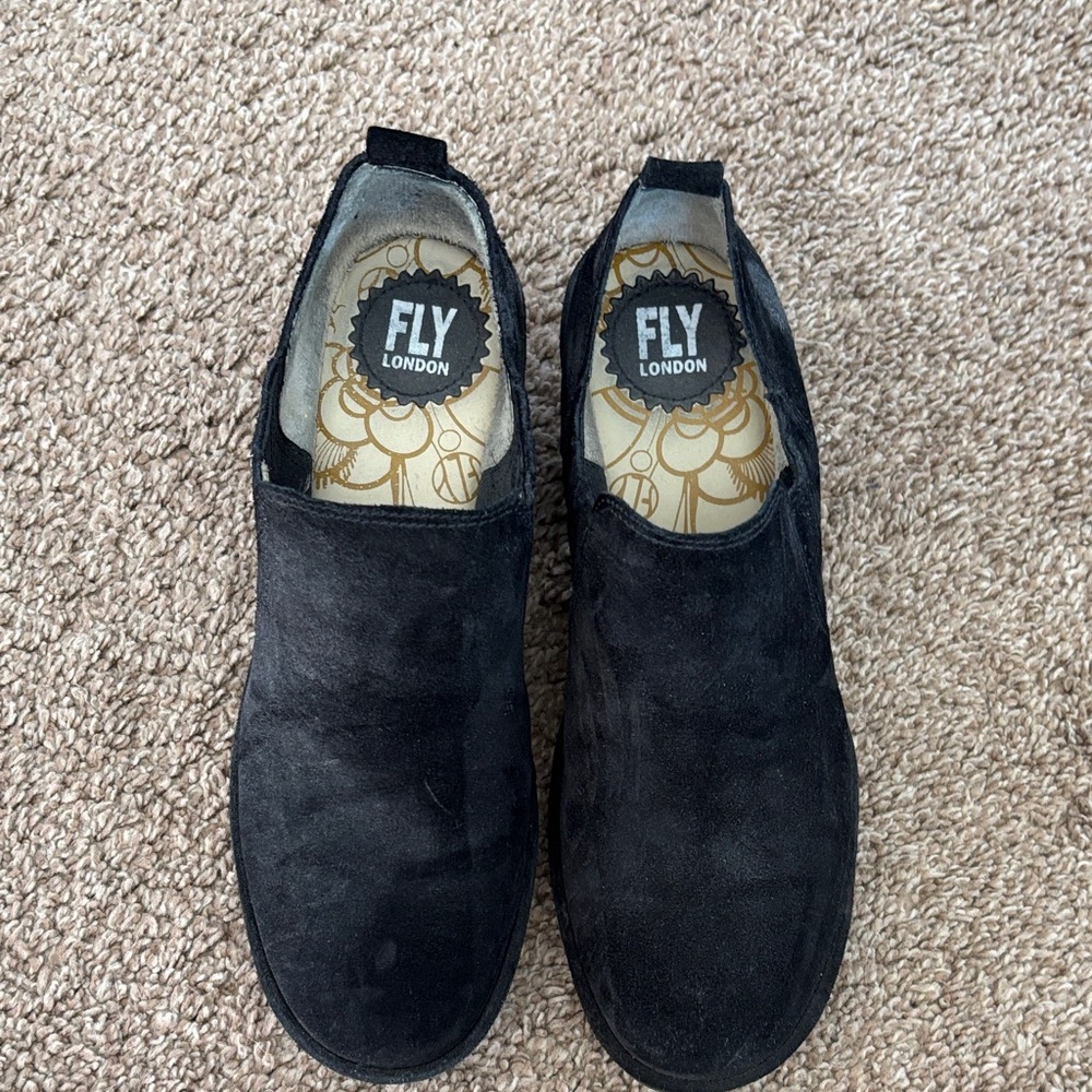 Fly London womens Dark Suede Slip-Ons